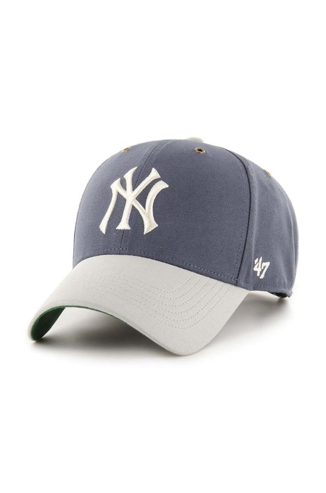Бавовняна бейсболка 47brand MLB New York Yankees візерунок колір блакитний