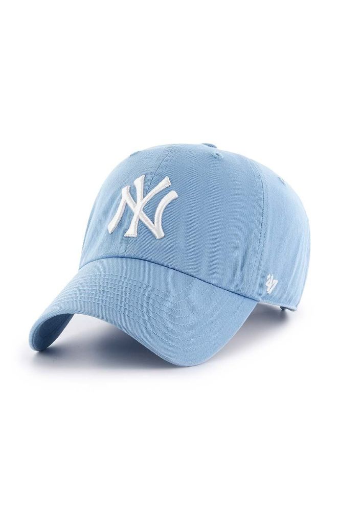 Бавовняна бейсболка 47brand MLB New York Yankees з аплікацією колір блакитний (3278163)