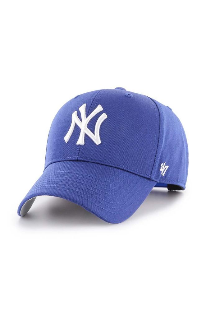 Бавовняна бейсболка 47brand MLB New York Yankees з аплікацією колір блакитний (3278006)