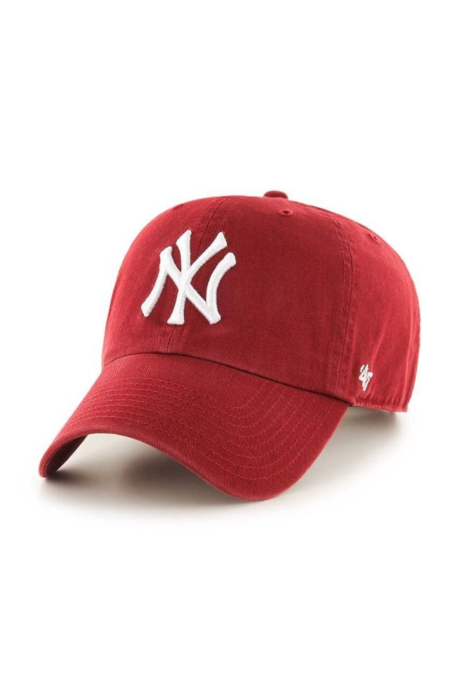 Бавовняна бейсболка 47brand MLB New York Yankees колір червоний з аплікацією