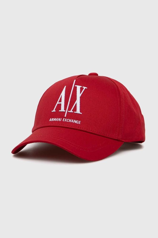Бавовняна шапка Armani Exchange колір червоний з аплікацією