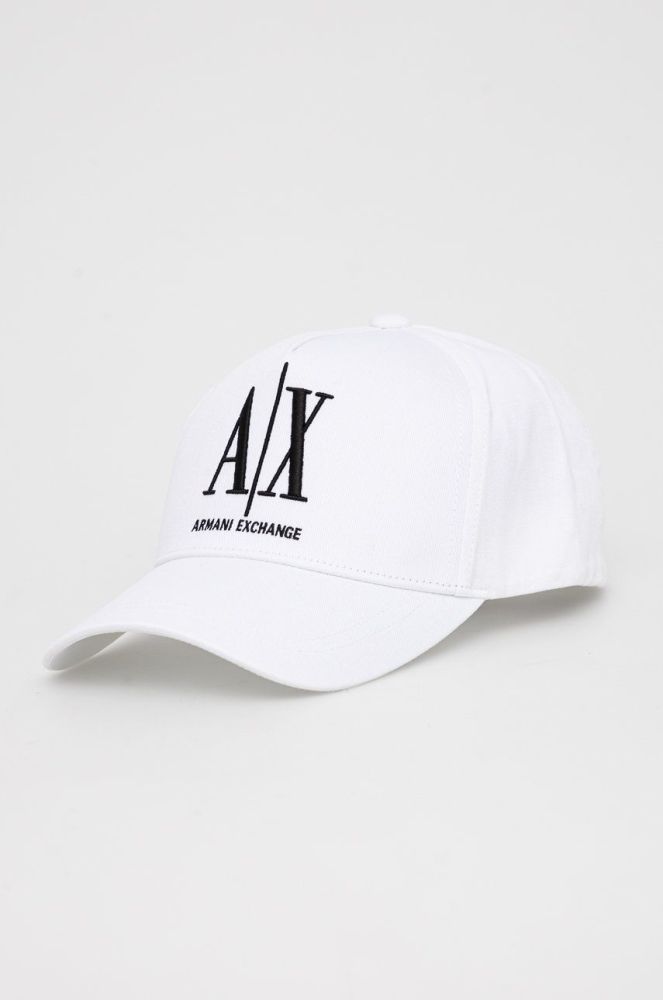 Бавовняна кепка Armani Exchange колір білий з аплікацією