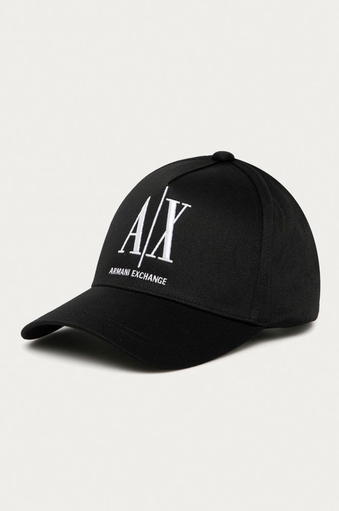 Бавовняна кепка Armani Exchange колір чорний з аплікацією