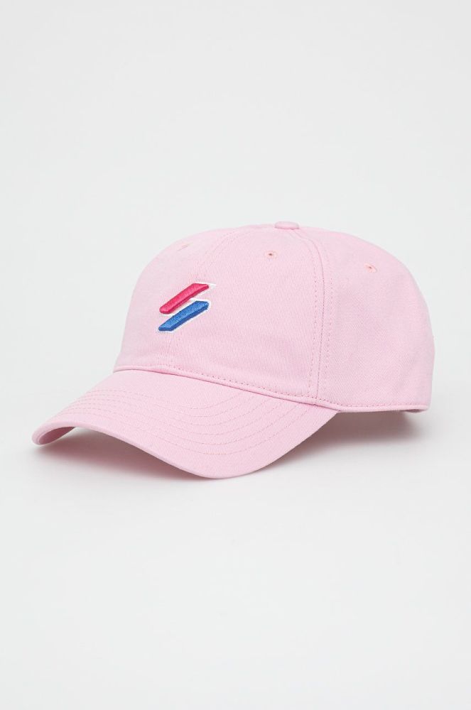 Бавовняна кепка Superdry колір рожевий з аплікацією
