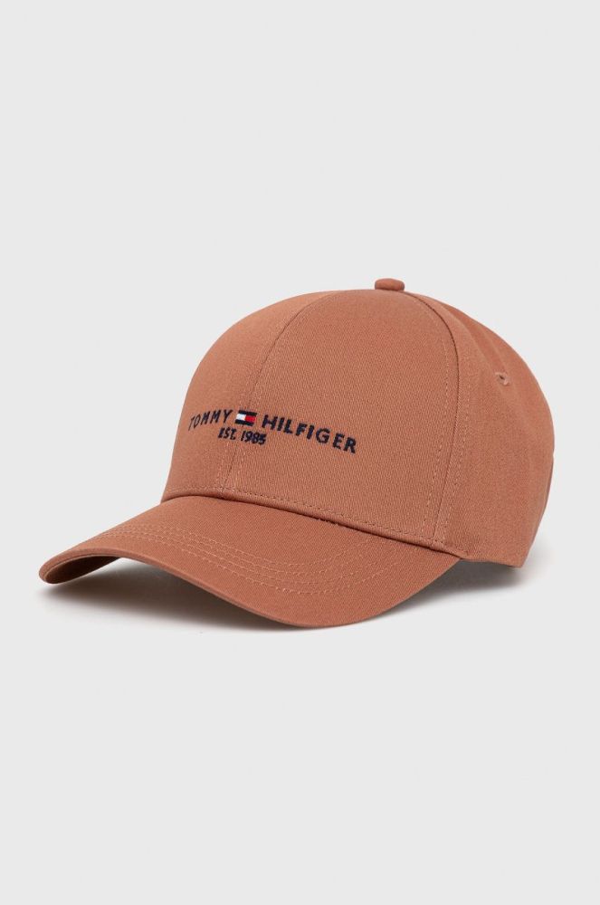 Бавовняна кепка Tommy Hilfiger колір коричневий з аплікацією