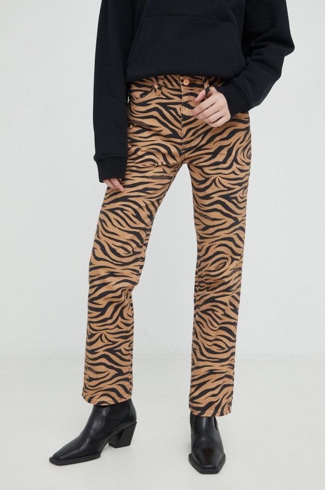 Бавовняні джинси Wrangler жіночі висока посадка колір коричневий