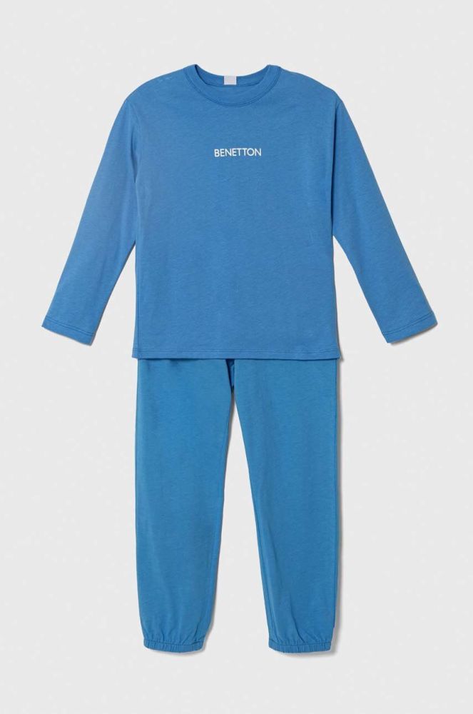 Дитяча бавовняна піжама United Colors of Benetton з принтом колір блакитний (3545654)