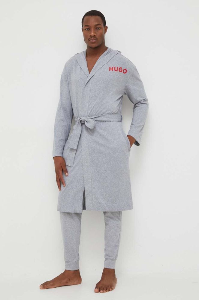 Бавовняний халат HUGO колір сірий