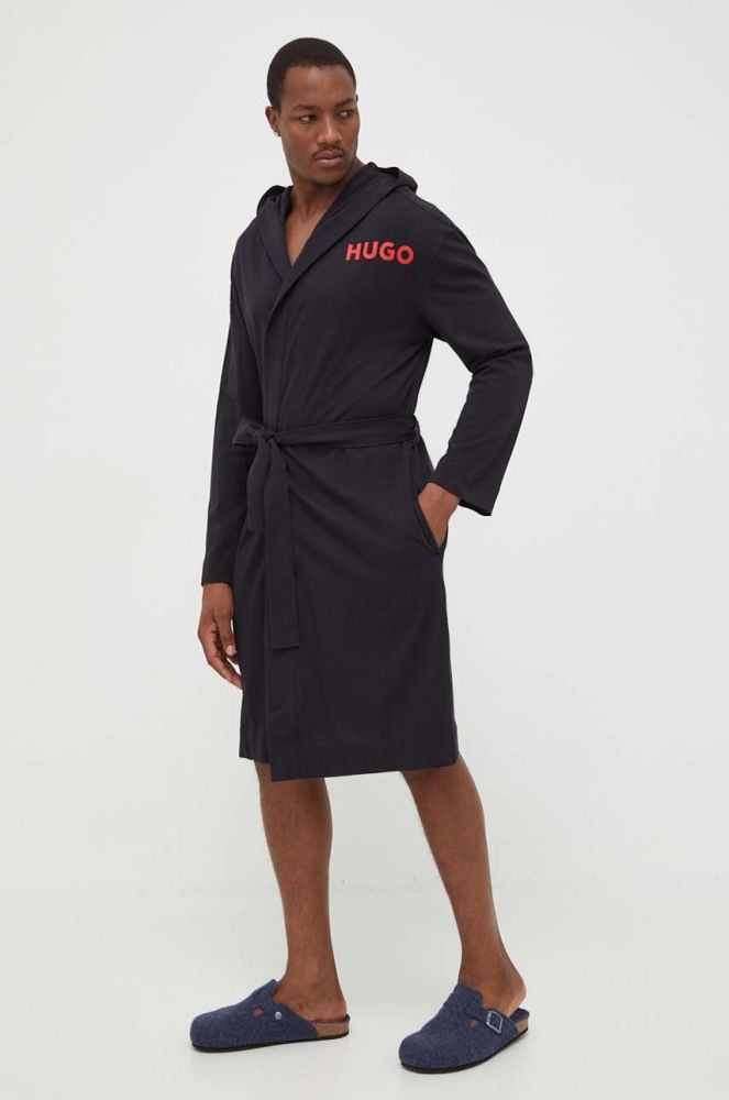 Бавовняний халат HUGO колір чорний (3499874)