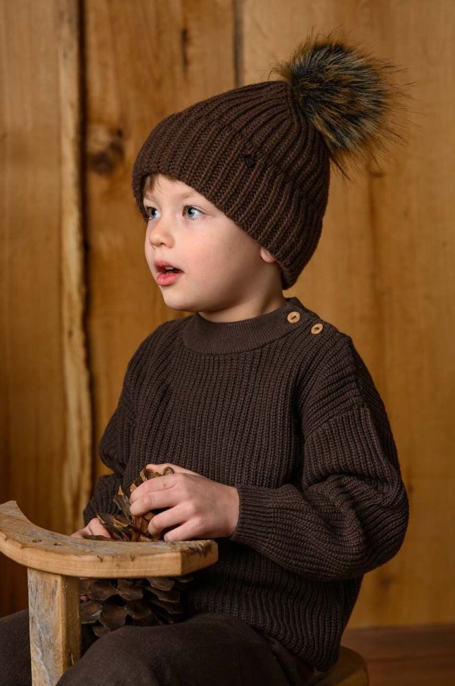 Дитяча шапка з домішкою вовни Jamiks COLD II колір коричневий