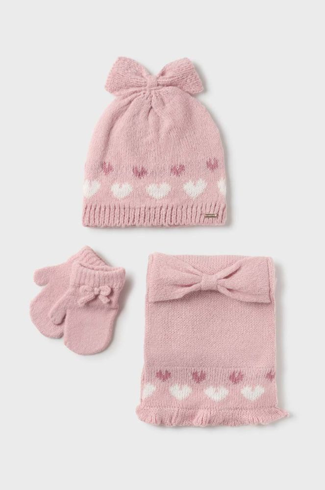 Дитячі шапка, шарф і рукавички Mayoral колір рожевий