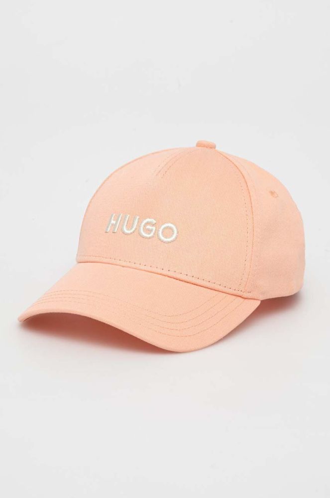 Бавовняна бейсболка HUGO колір помаранчевий з аплікацією