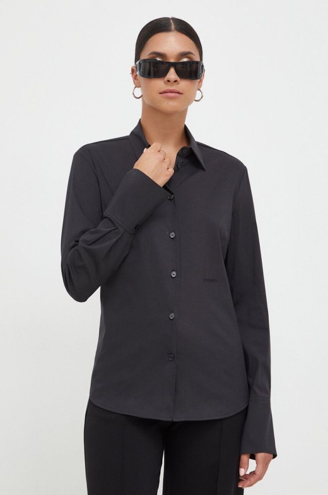 Сорочка Pinko жіноча колір чорний regular класичний комір (3528001)