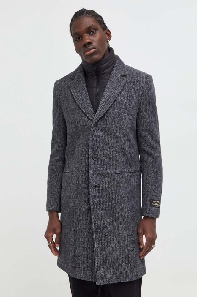 Вовняне пальто Superdry колір сірий перехідний