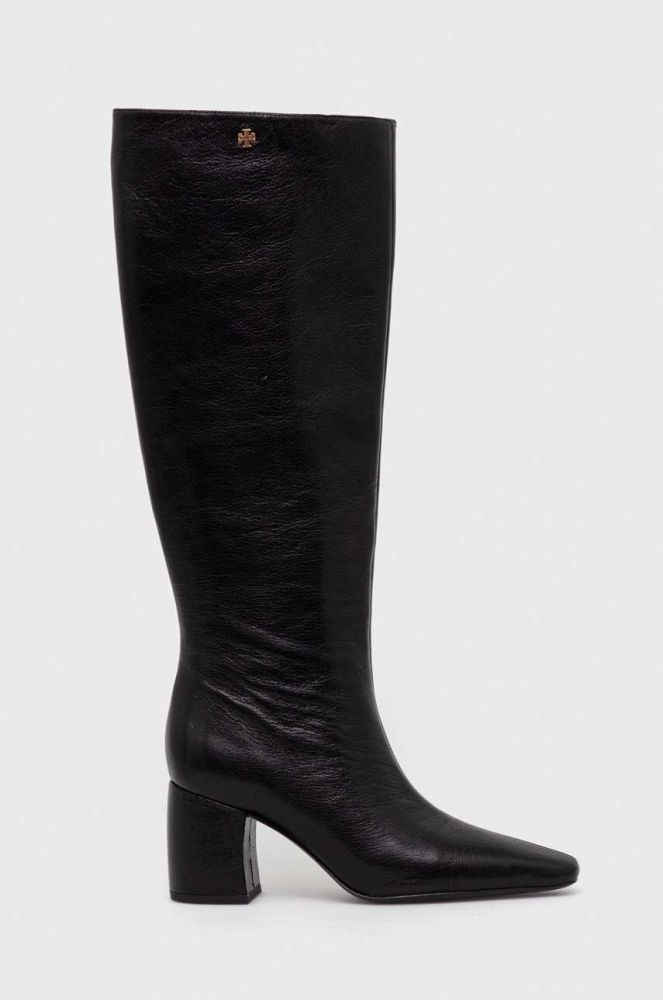 Шкіряні чоботи Tory Burch BANANA TALL BOOT жіночі колір чорний каблук блок 154529-006