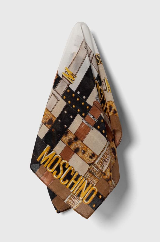 Шовкова хустка на шию Moschino колір бежевий візерунок (3409760)