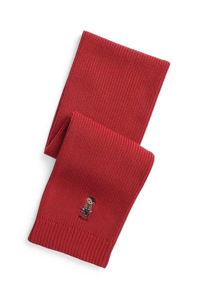 Дитячий бавовняний шарф Polo Ralph Lauren колір червоний з аплікацією (3657452)