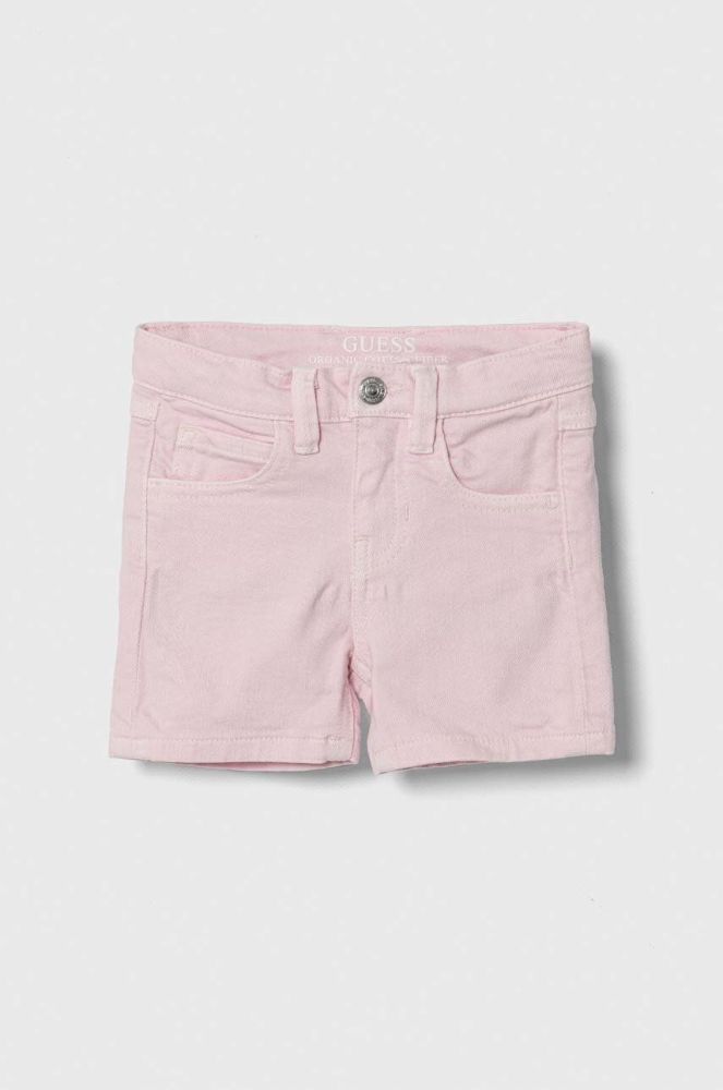 Дитячі джинсові шорти Guess колір рожевий однотонні