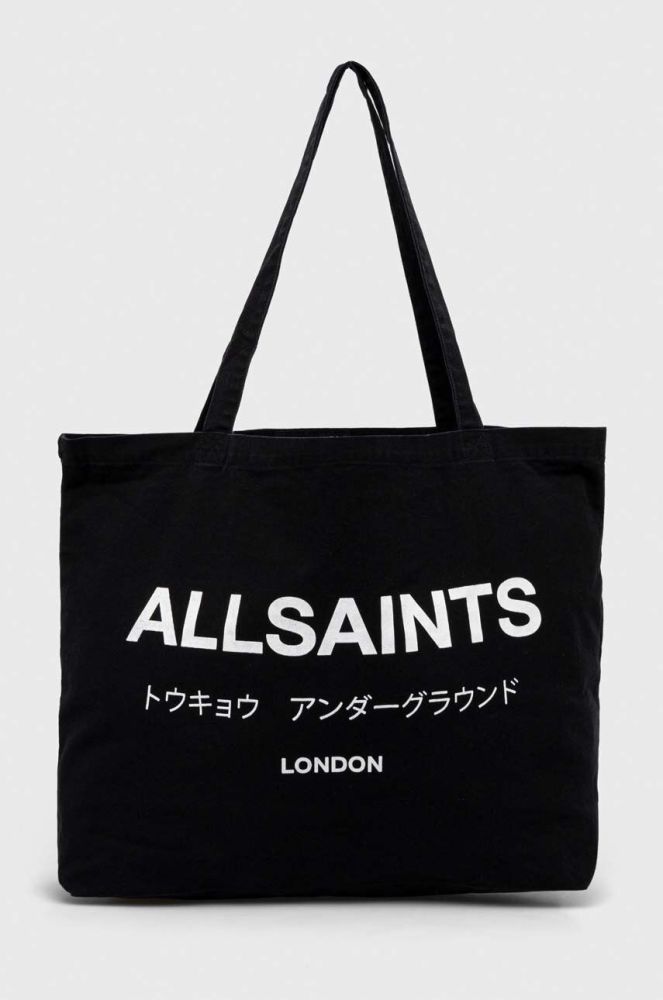 Бавовняна сумка AllSaints UNDERGROUND TOTE колір чорний