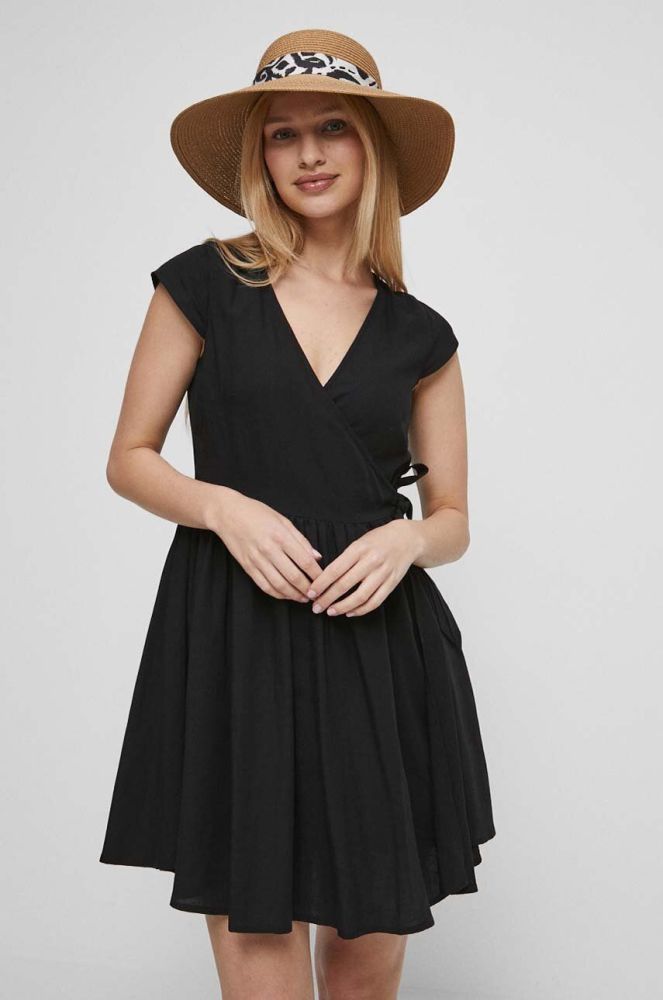 Сукня з домішкою льону Medicine колір чорний mini розкльошена (3340399)