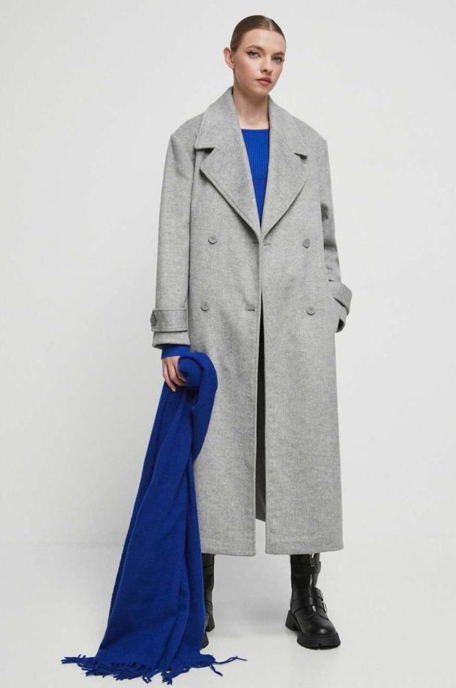 Пальто з домішкою вовни Medicine колір сірий перехідний двобортний (3589435)