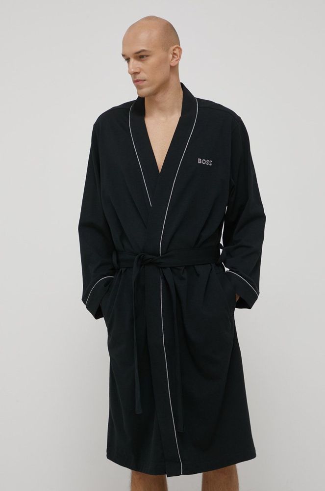 Бавовняний халат BOSS колір чорний (2188201)