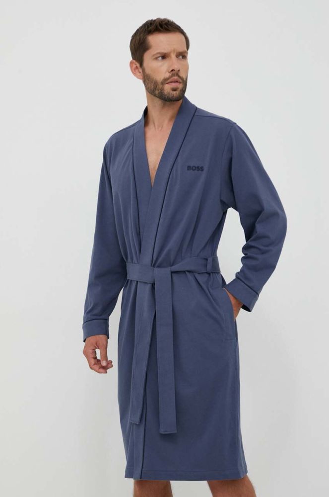 Бавовняний халат BOSS колір синій (3387720)