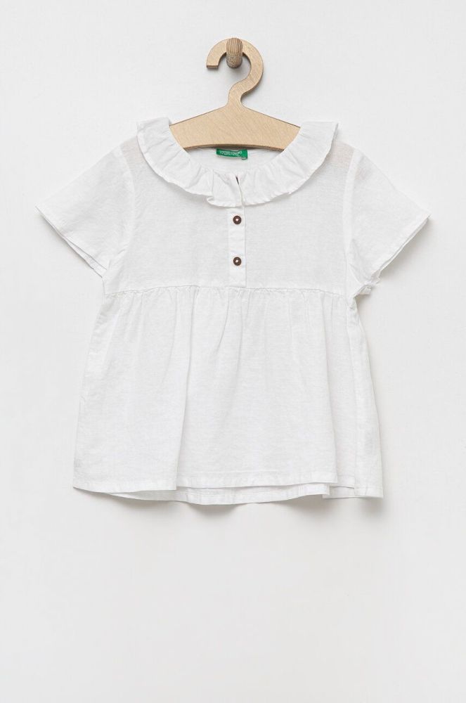 Дитяча льняна блузка United Colors of Benetton колір білий однотонна (3247045)