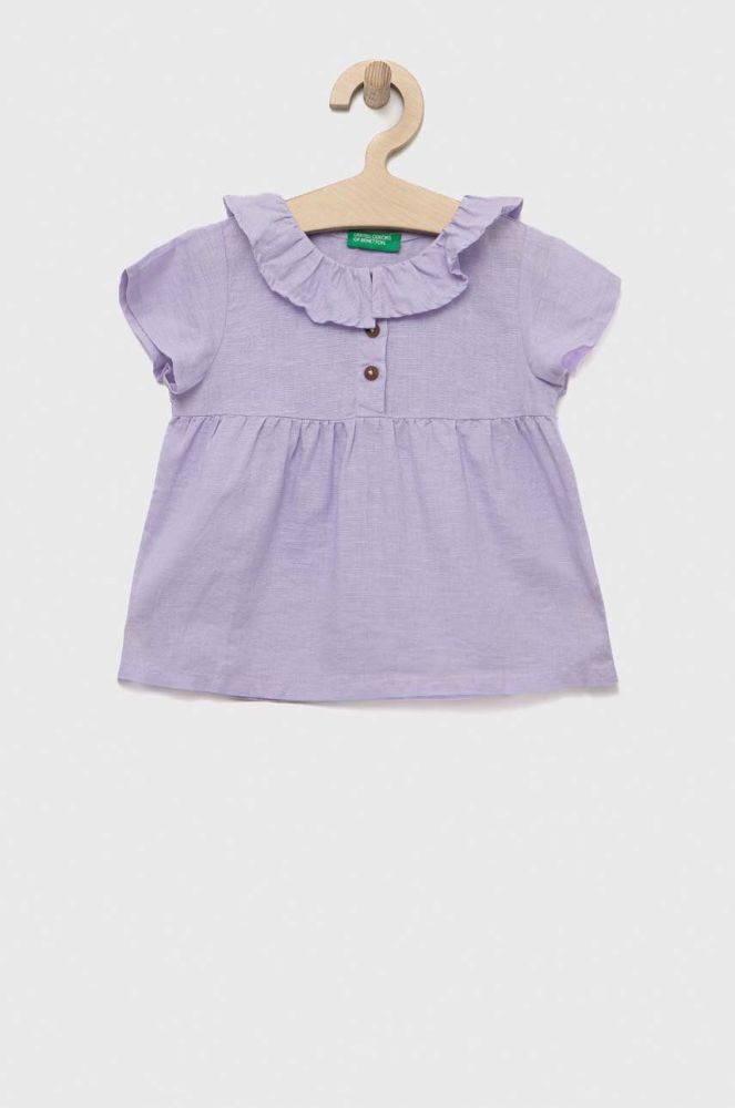 Дитяча льняна блузка United Colors of Benetton колір фіолетовий однотонна (3247050)