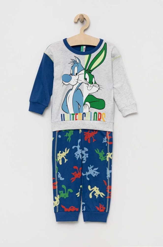Дитяча бавовняна піжама United Colors of Benetton x Looney Tunes візерунок колір блакитний