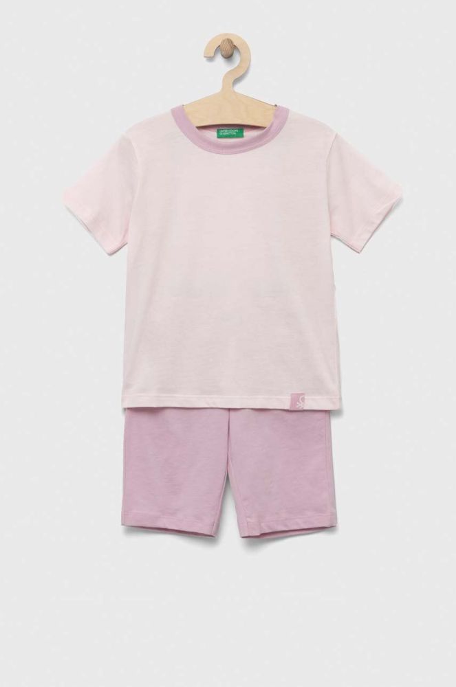 Дитяча бавовняна піжама United Colors of Benetton колір рожевий однотонна
