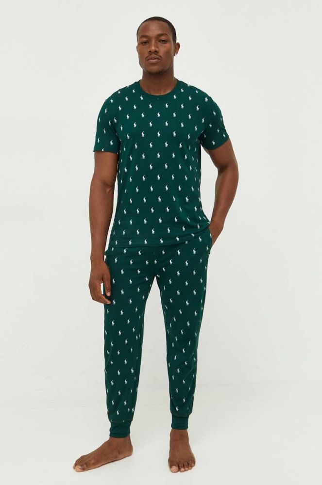 Піжамні бавовняні штани Polo Ralph Lauren колір зелений візерунок
