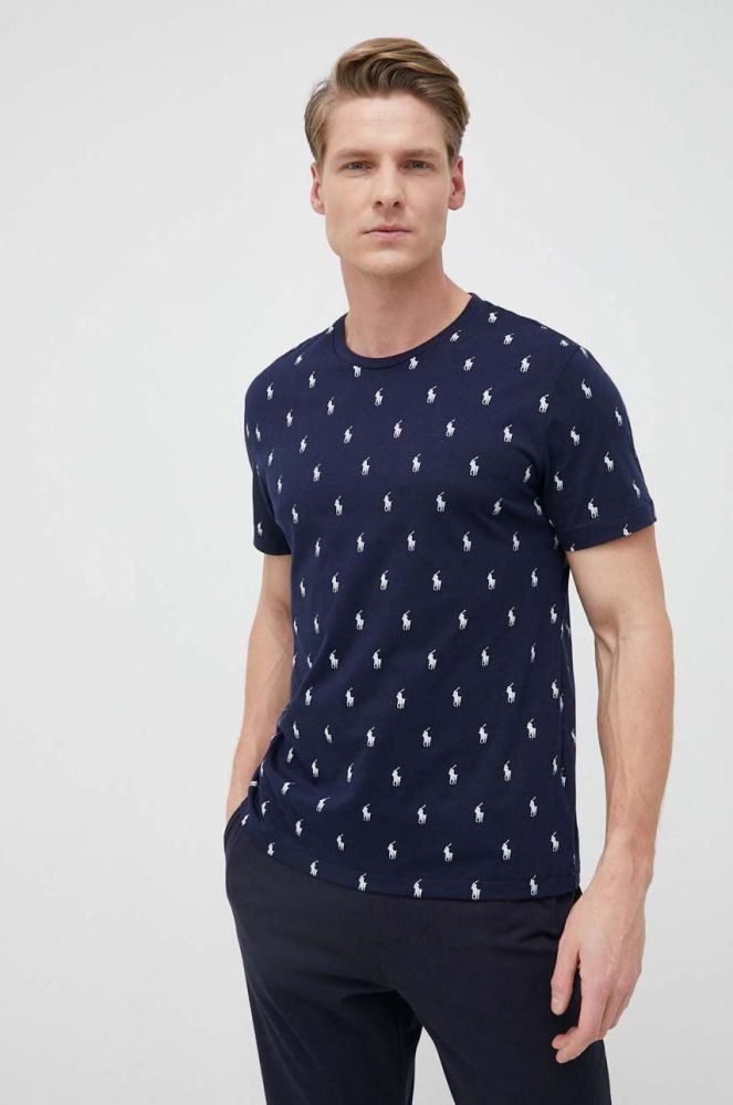 Бавовняна піжамна футболка Polo Ralph Lauren колір синій візерунок (2908569)