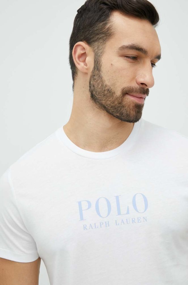 Бавовняна піжамна футболка Polo Ralph Lauren колір білий з принтом (2908600)