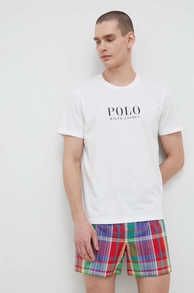 Бавовняна піжамна футболка Polo Ralph Lauren колір білий з принтом (2908589)