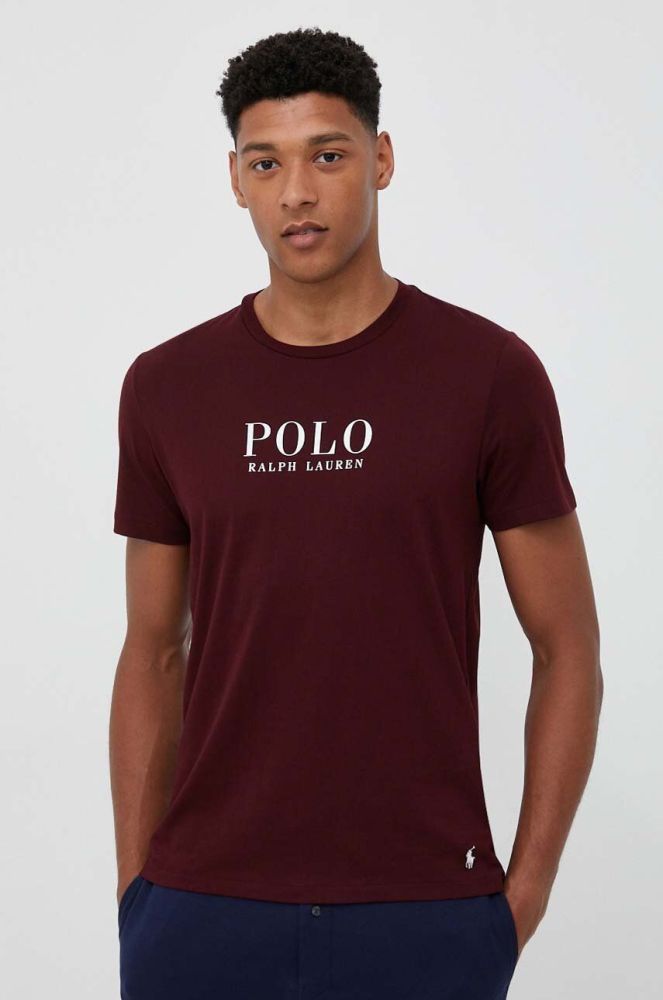 Бавовняна піжамна футболка Polo Ralph Lauren колір бордовий з принтом (3377206)