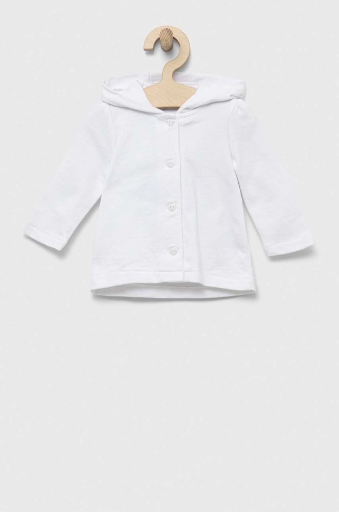Бавовняна кофта для немовлят OVS колір білий з капюшоном однотонна