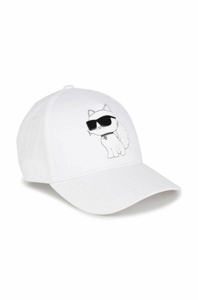 Дитяча бавовняна шапка Karl Lagerfeld колір білий з принтом