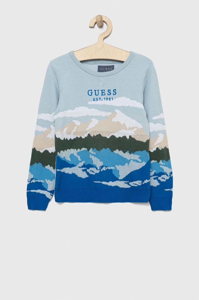 Дитячий бавовняний светр Guess легкий колір блакитний (2898171)