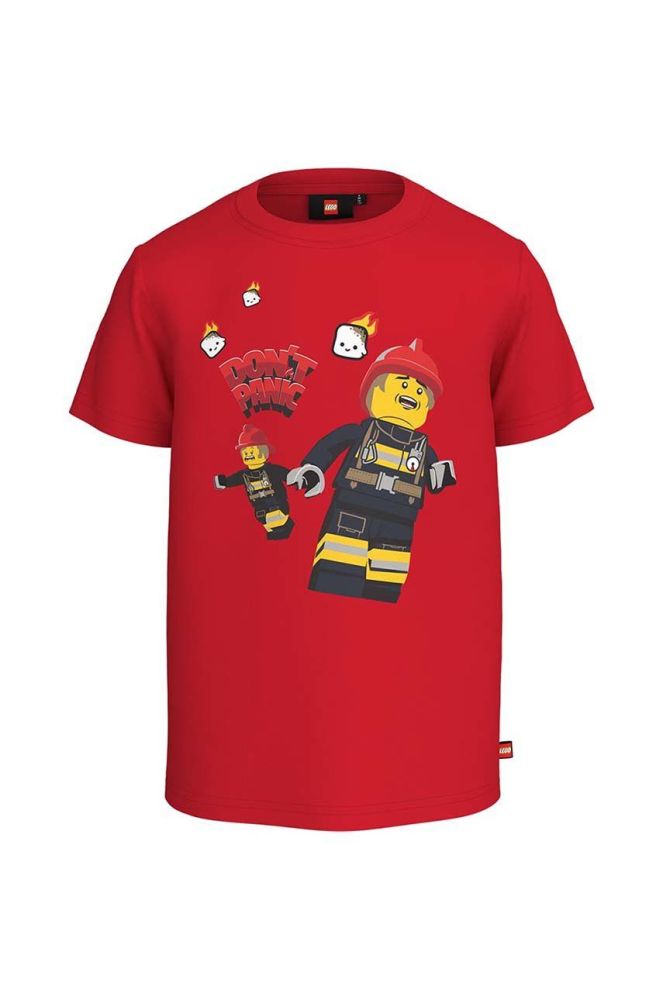 Дитяча бавовняна футболка Lego City колір червоний з принтом