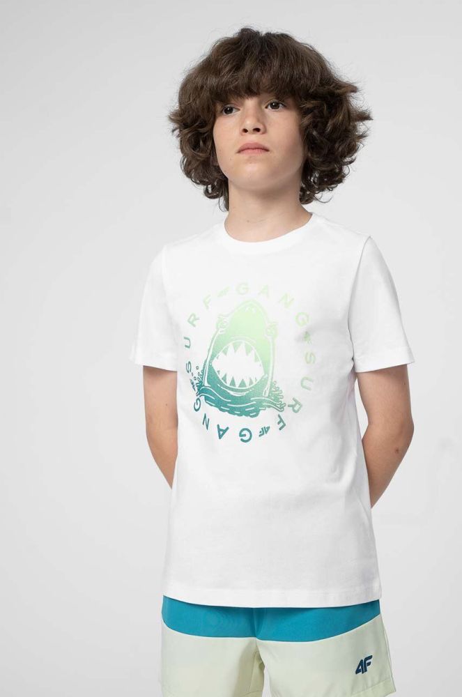Дитяча бавовняна футболка 4F колір білий з принтом (3107217)