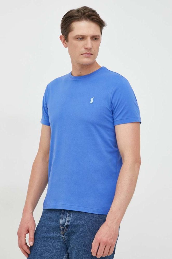 Бавовняна футболка Polo Ralph Lauren однотонний колір блакитний (2856787)