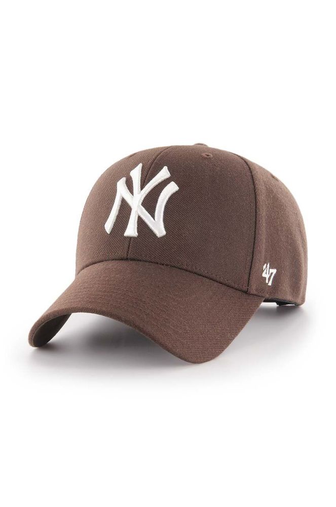 Кепка з домішкою вовни 47brand MLB New York Yankees колір коричневий з аплікацією