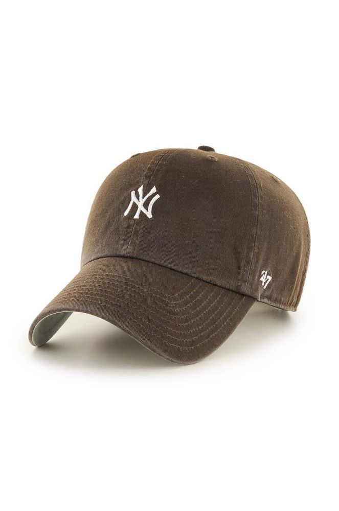 Бавовняна бейсболка 47brand MLB New York Yankees колір коричневий з аплікацією