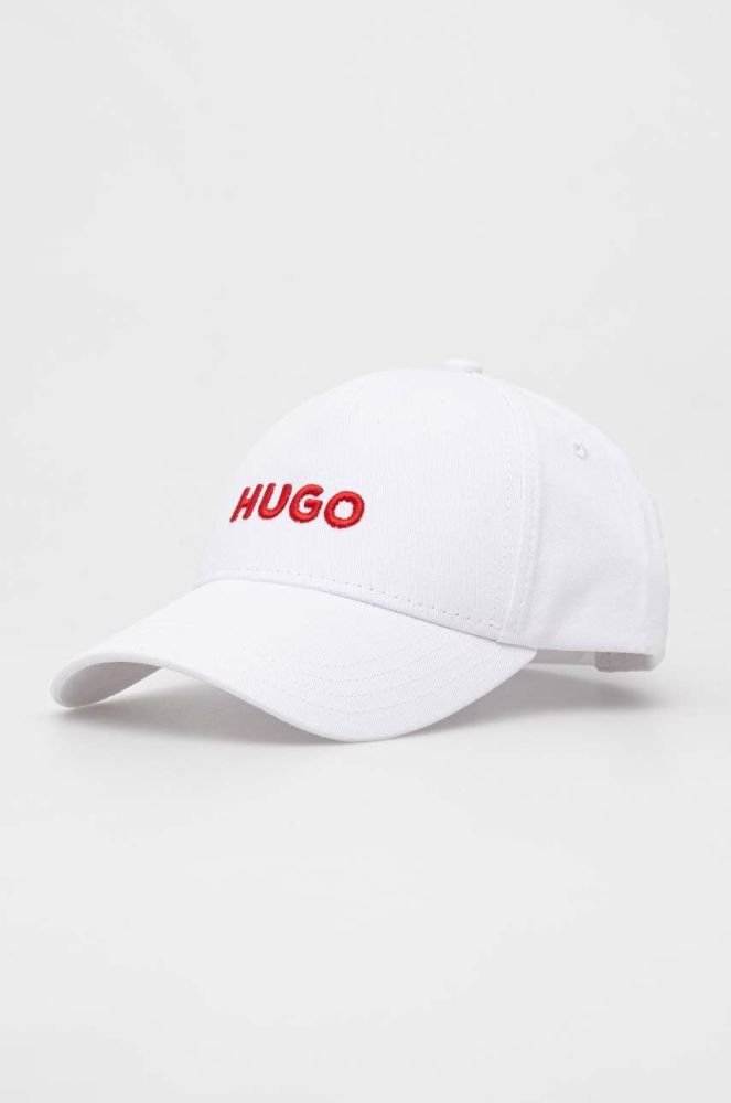 Бавовняна бейсболка HUGO колір білий з аплікацією