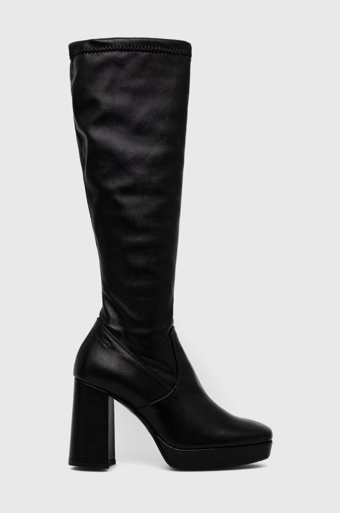 Шкіряні чоботи Wojas жіночі колір чорний каблук блок