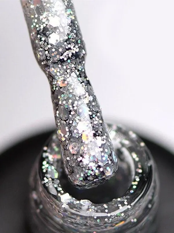 Гель-лак GLOSS Shine 420, сріблястий з голографічними блискітками GLOSS COMPANY Shine, срібний фото 2