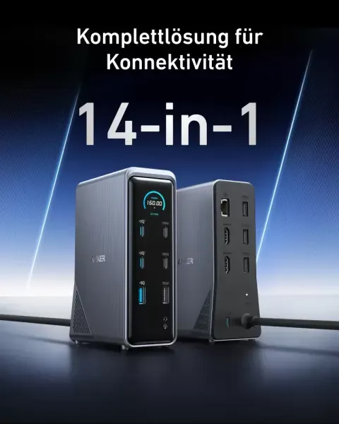 Швидка зарядка Anker Prime 14 в 1 Dual Display 160W Charging Docking Station (A83B63A1) фото 2