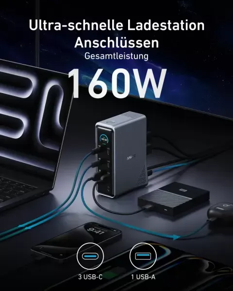 Швидка зарядка Anker Prime 14 в 1 Dual Display 160W Charging Docking Station (A83B63A1) фото 3