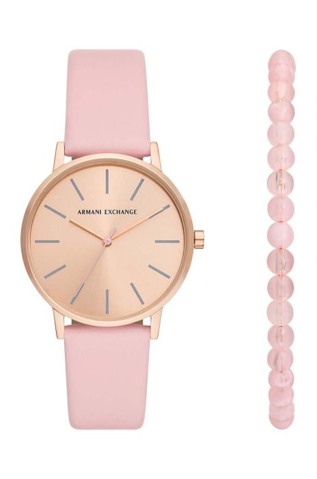 Годинник і браслет Armani Exchange колір рожевий